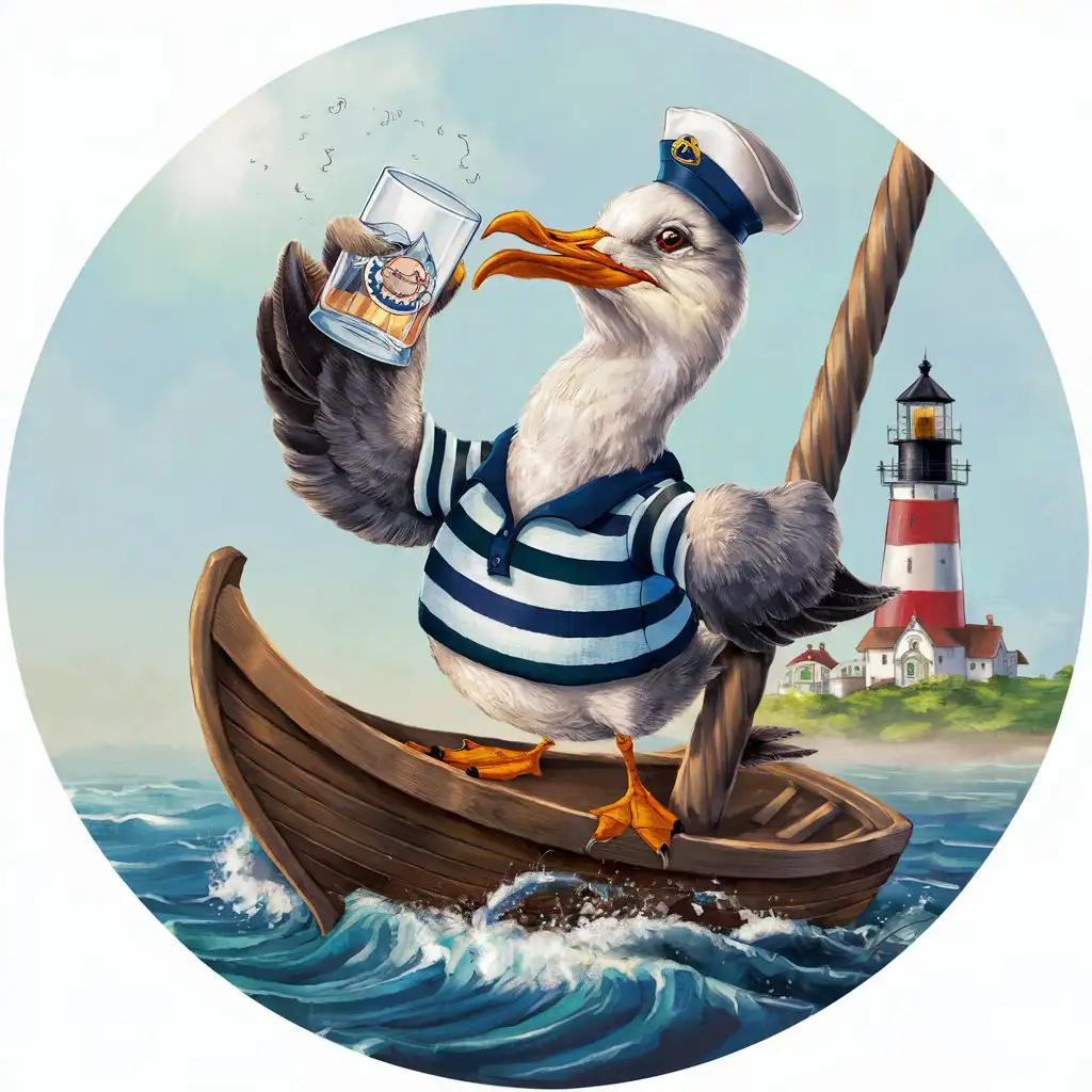 Seagull Drinking Schnapps on Boat Mast