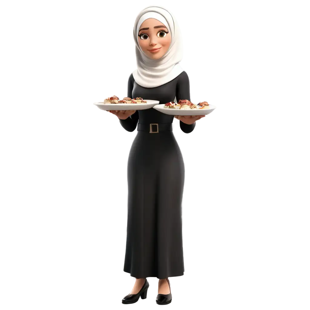 3D-Cartoon-Muslimah-Hostess-Serving-Muslimah-Women-PNG-Image-for-Diverse-Applications