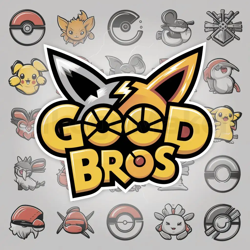a logo design,with the text "Good bros", main symbol:Pokemon inspired. More Pokemon,complex,clear background