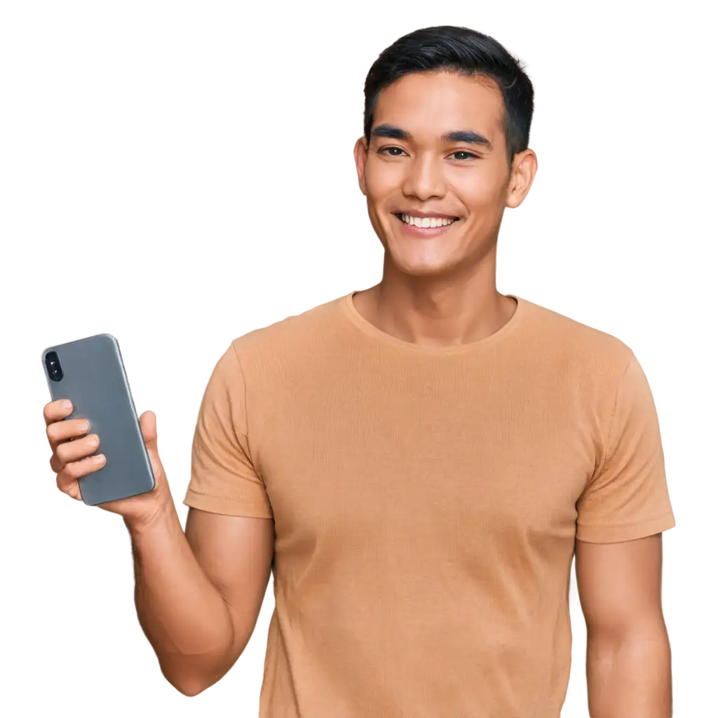 thai man, use phone, happy