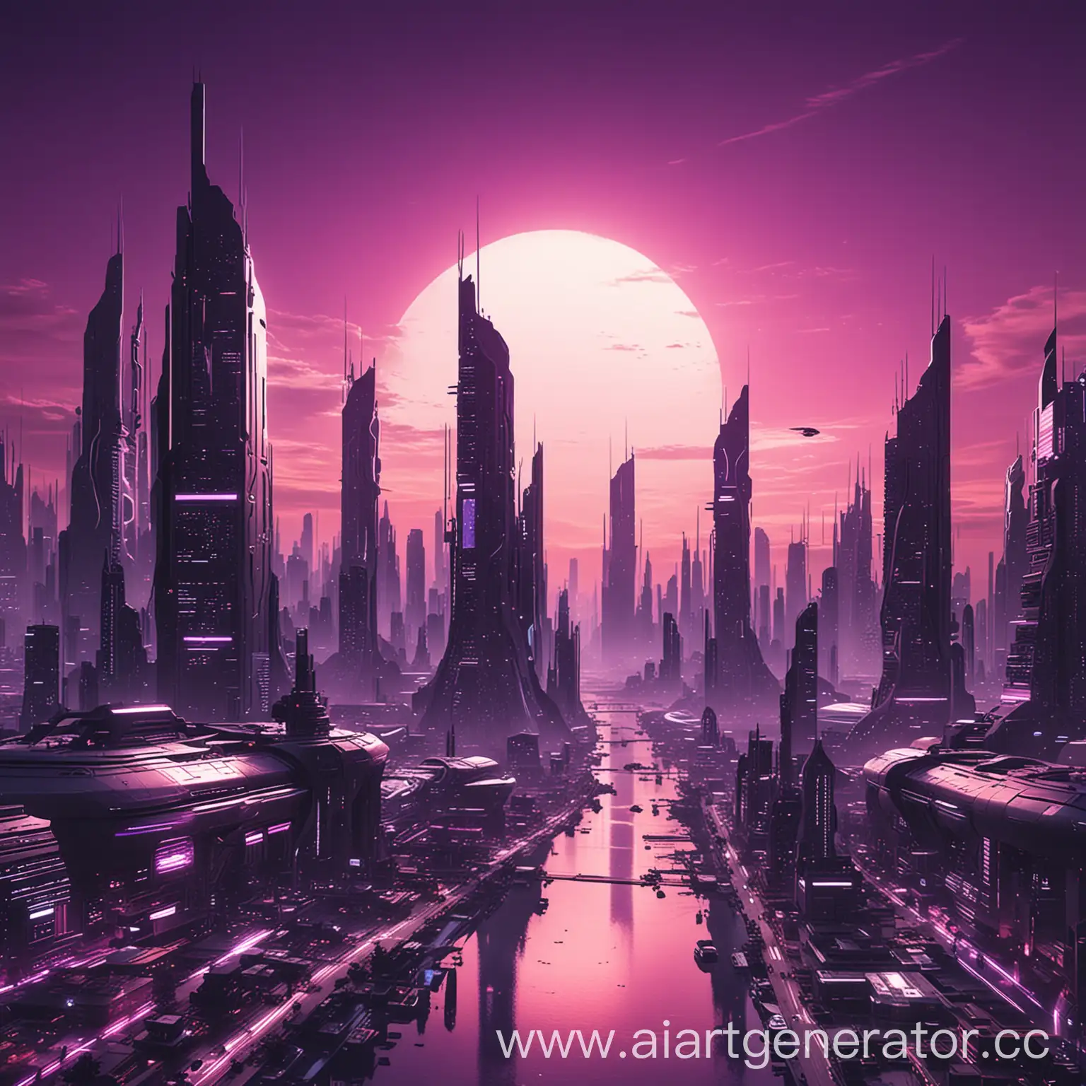 Futuristic-Cityscape-at-Purple-Sunset