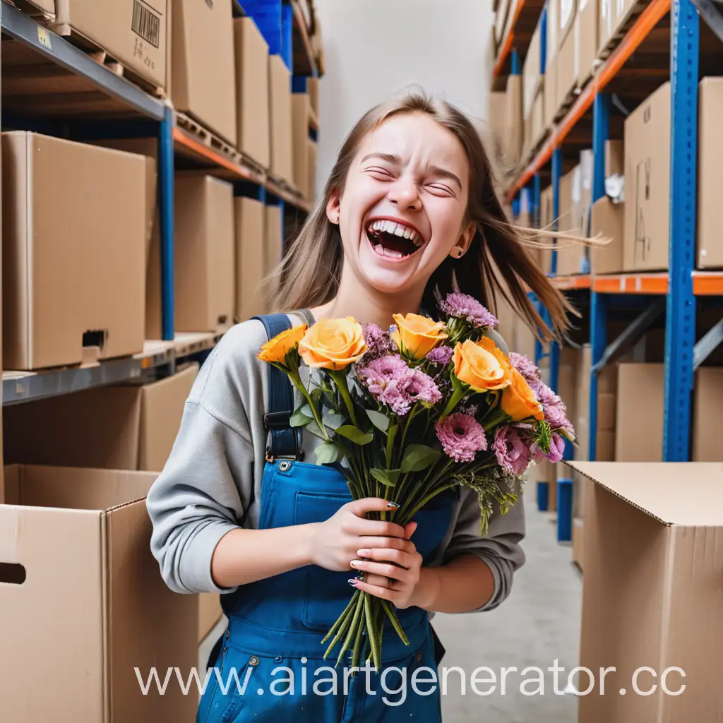 Joyful-Girl-Carrying-Bouquet-Amongst-Construction-Supplies