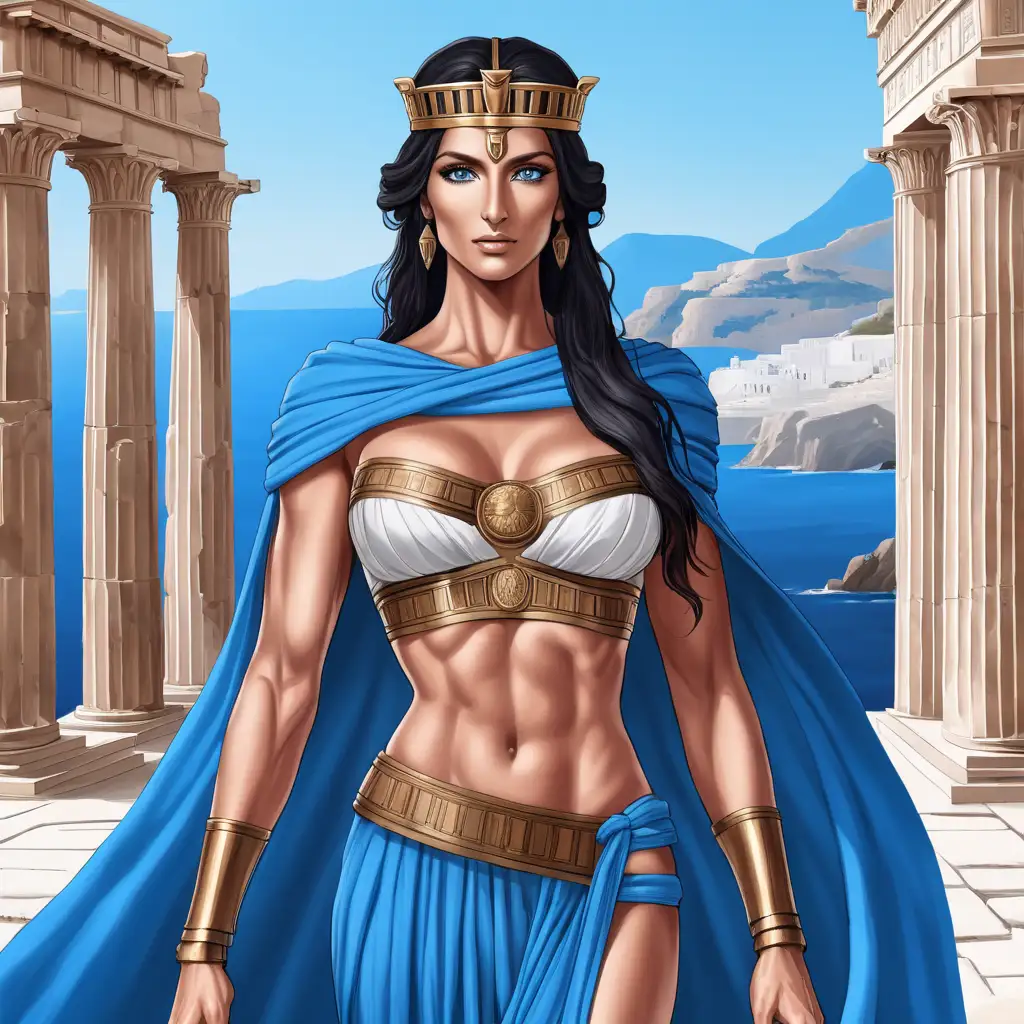 Ancient-Greek-Queen-with-Blue-Attire-by-the-Sea