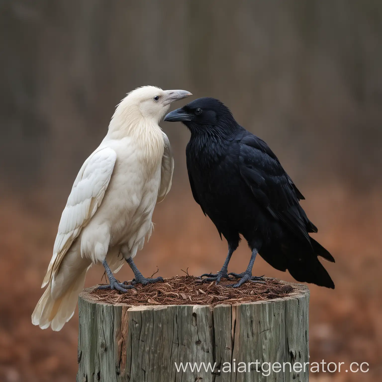 Чёрный ворон и ворон альбинос вместе 
