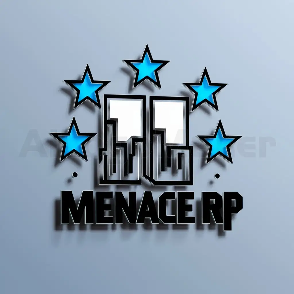 a logo design,with the text "Menace RP", main symbol:blue stars background with city outline,Moderate,be used in GTA5 industry,clear background
