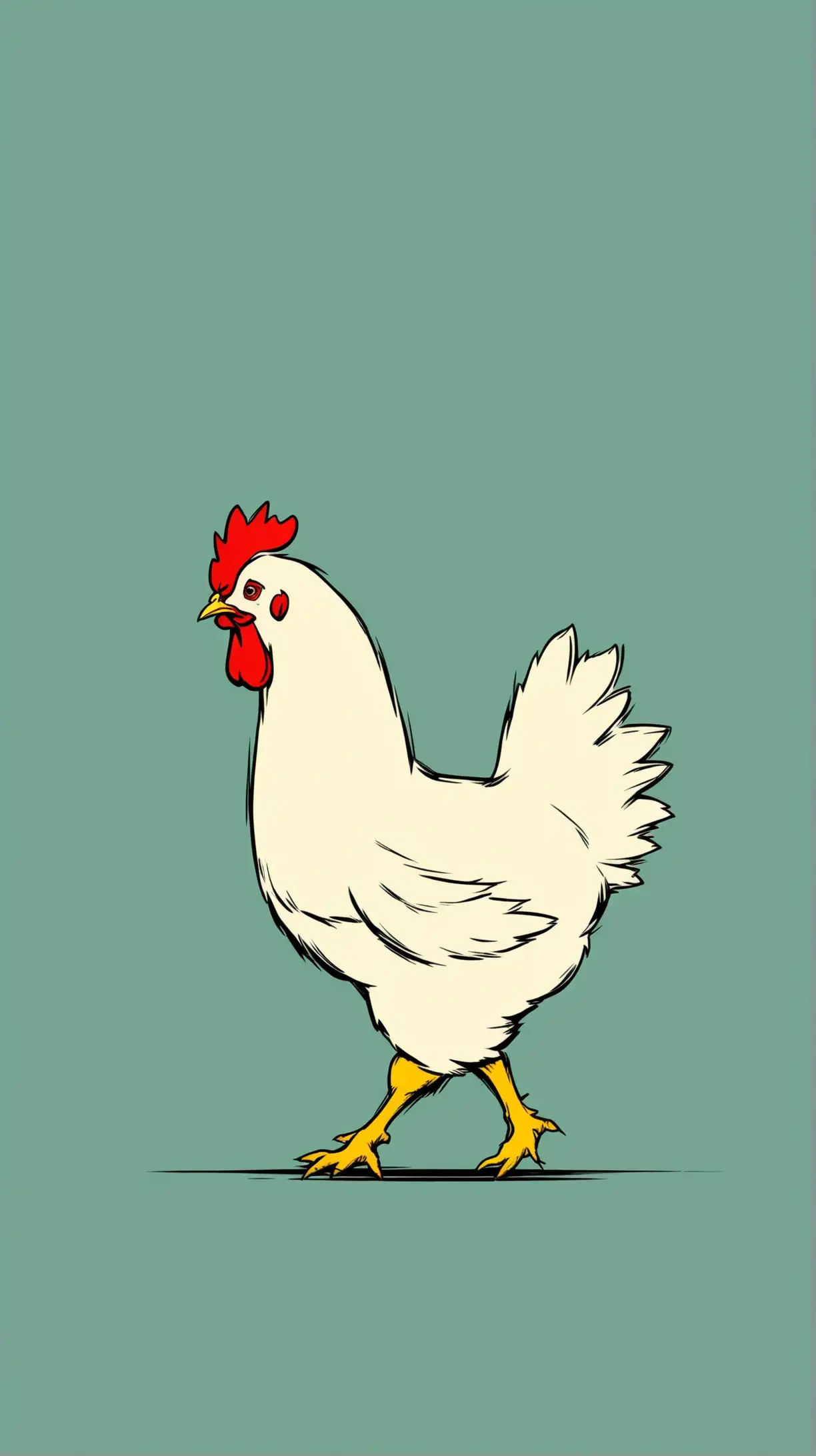 Comic Book Style Chicken Walking with Simple Background