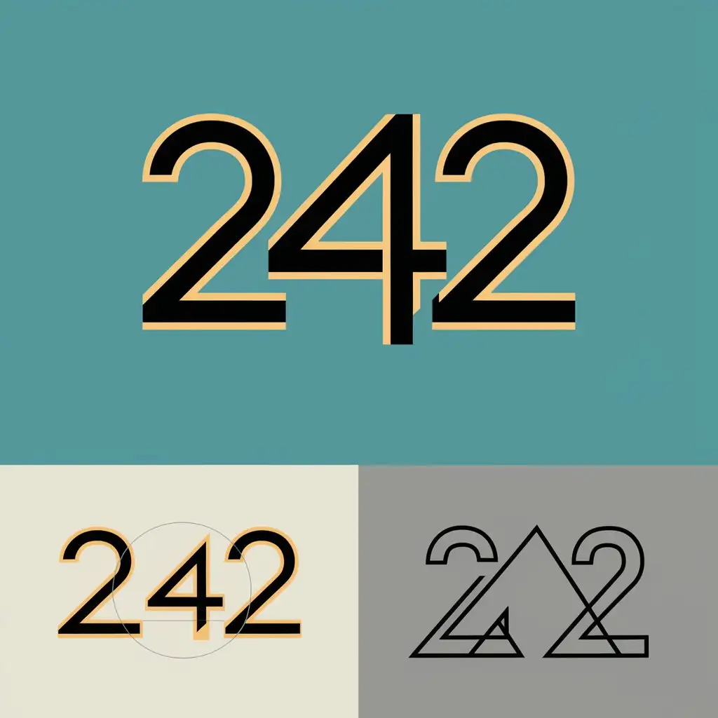 a logo design,with the text "242", main symbol: Given the instructions, I will create a geometric-style logo called "242" using the colors aqua, black, and golden yellow. The logo will primarily be used for print materials and will blend the numbers together in a geometric design. Here are two concepts:

1. Using overlapping circles to form the numbers 2, 4, and 2. The main color would be aqua, with black for contrast and accents of golden yellow. This concept emphasizes simplicity and readability while maintaining a strong geometric foundation.

[Concept 1 Sketch](https://i.imgur.com/gCJWnEe.png)

2. A more abstract design with interconnected triangles forming the numbers 2, 4, and 2. The primary color is aqua, while black provides contrast for key elements of the logo. Golden yellow accents highlight the points where triangles connect.

[Concept 2 Sketch](https://i.imgur.com/9eKjw1C.png)

Please let me know which concept you prefer or if you would like to see any modifications to the designs provided.,Moderate,be used in geometric-style industry,clear background