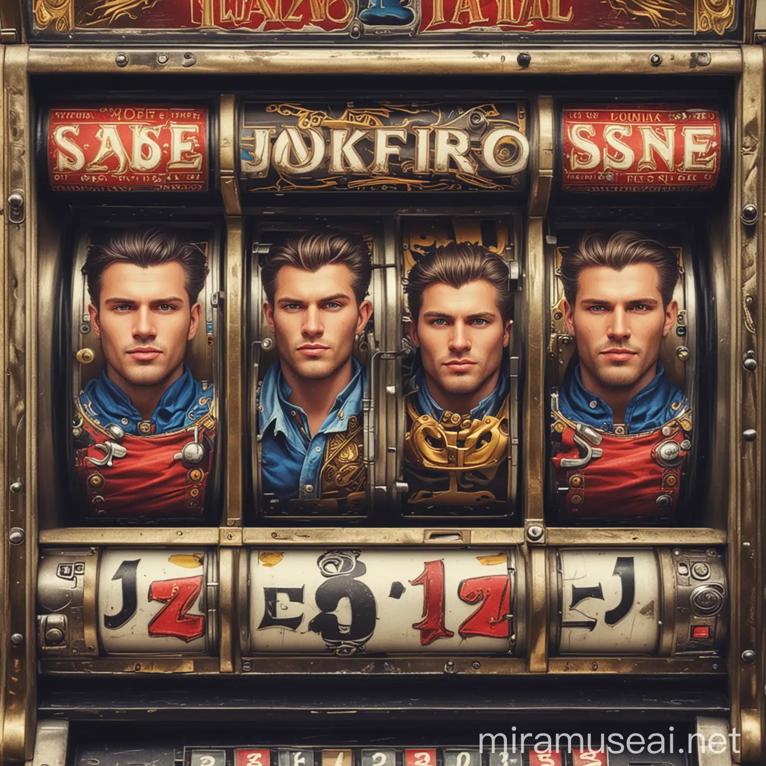 Mechanical slot machine European and American men gorgeous background
