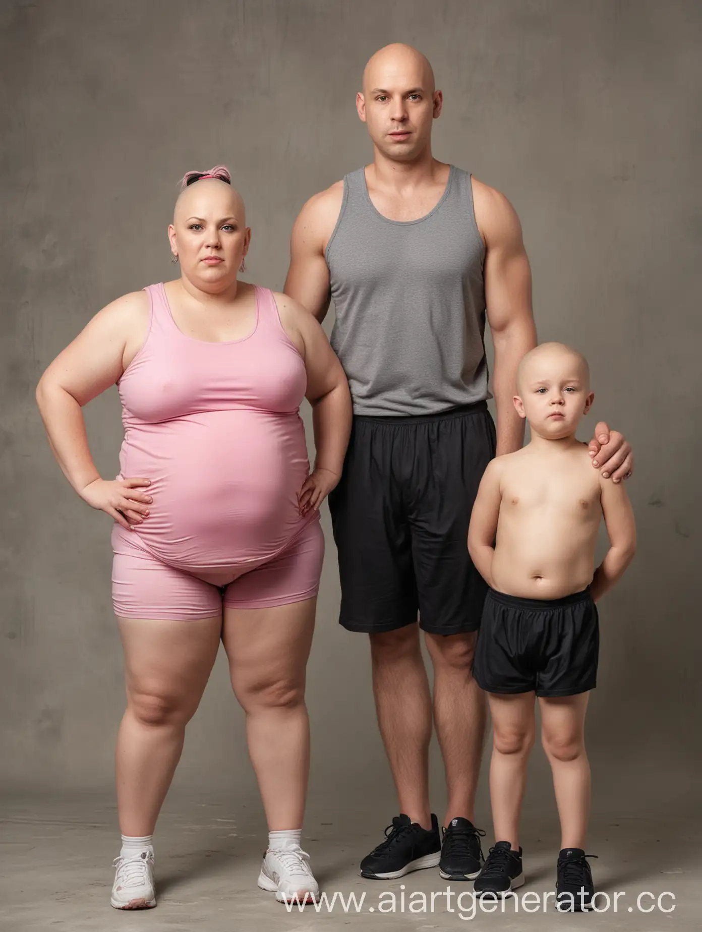 Athletic-Bald-Man-and-Plump-Woman-with-Unique-Children-A-Quirky-Family-Portrait
