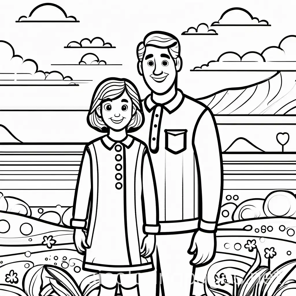dad, Coloring Page, black and white, line art, white background, Simplicity, Ample White Space. The background of the coloring page is plain white to make it easy for young children to color within the lines. The outlines of all the subjects are easy to distinguish, making it simple for kids to color without too much difficulty
