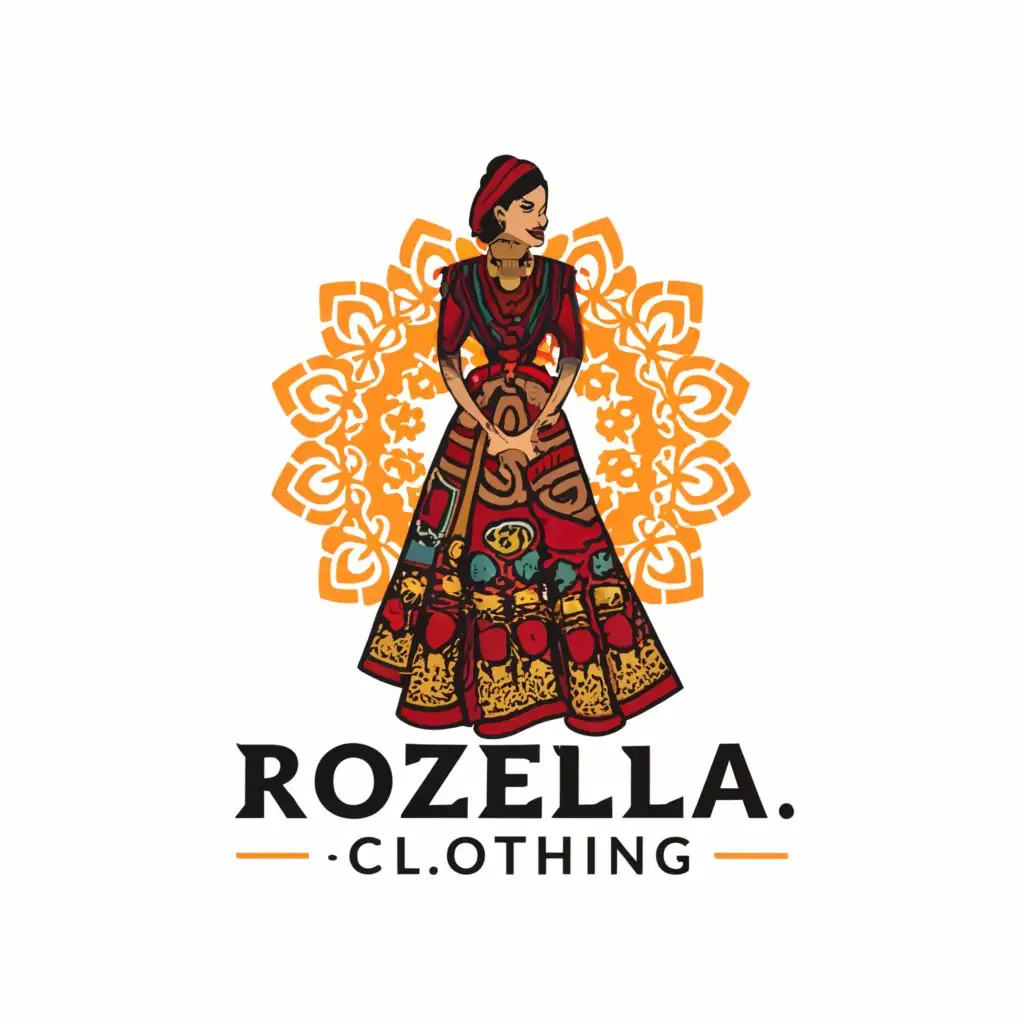 a logo design,with the text "ROZELLA.CLOTHING", main symbol:LADIES IN ETHNIC SUIT,complex,be used in Others industry,clear background