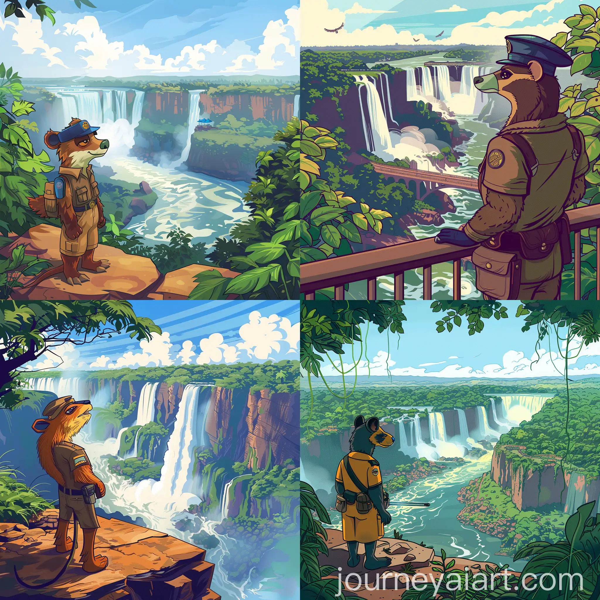 Playful-ParkGuard-Coati-at-Iguazu-Falls-Al-Capp-Style-Cartoon-Illustration