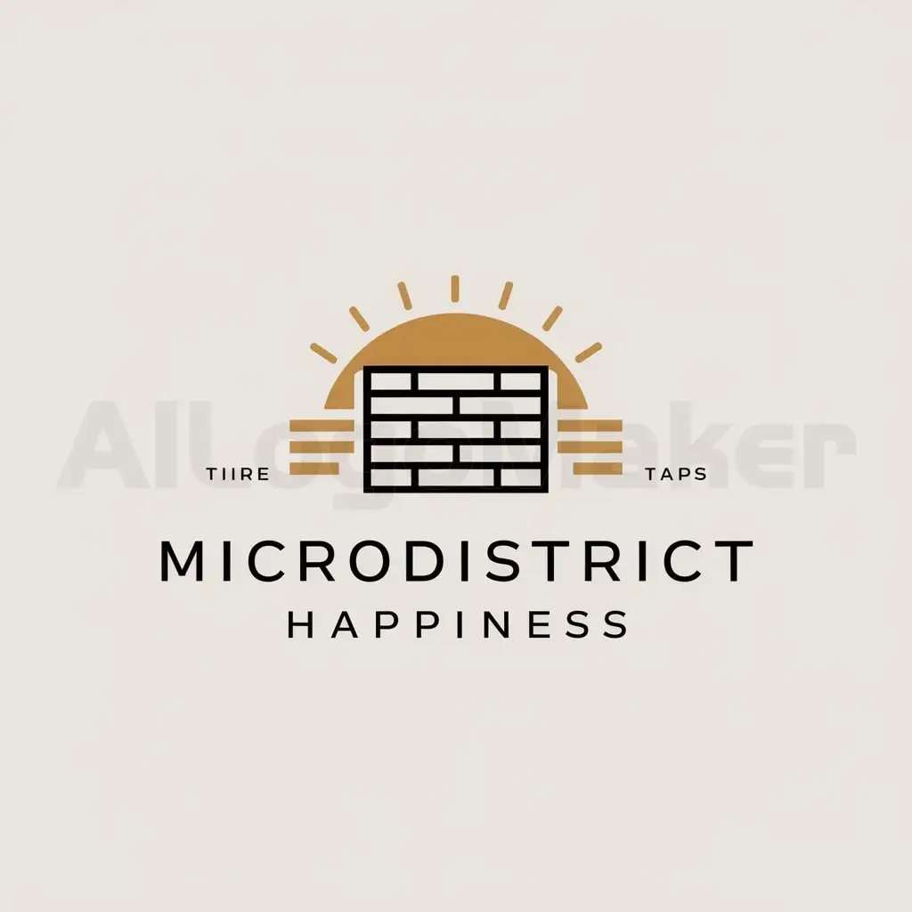 a logo design,with the text " microdistrict "HAPPINESS"
```python

```", main symbol:pile of bricks and sun rising behind it,Minimalistic,be used in Real Estate industry,clear background
