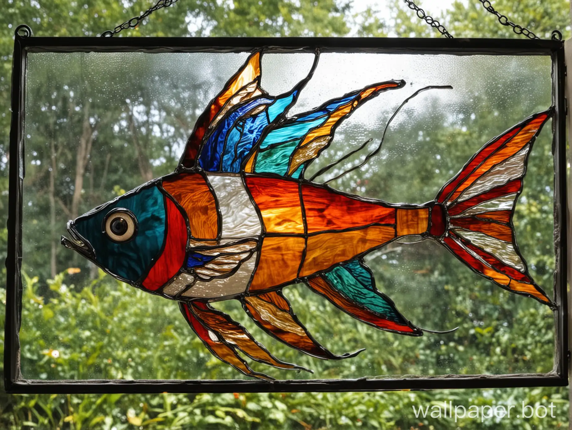 stained glass flying fish