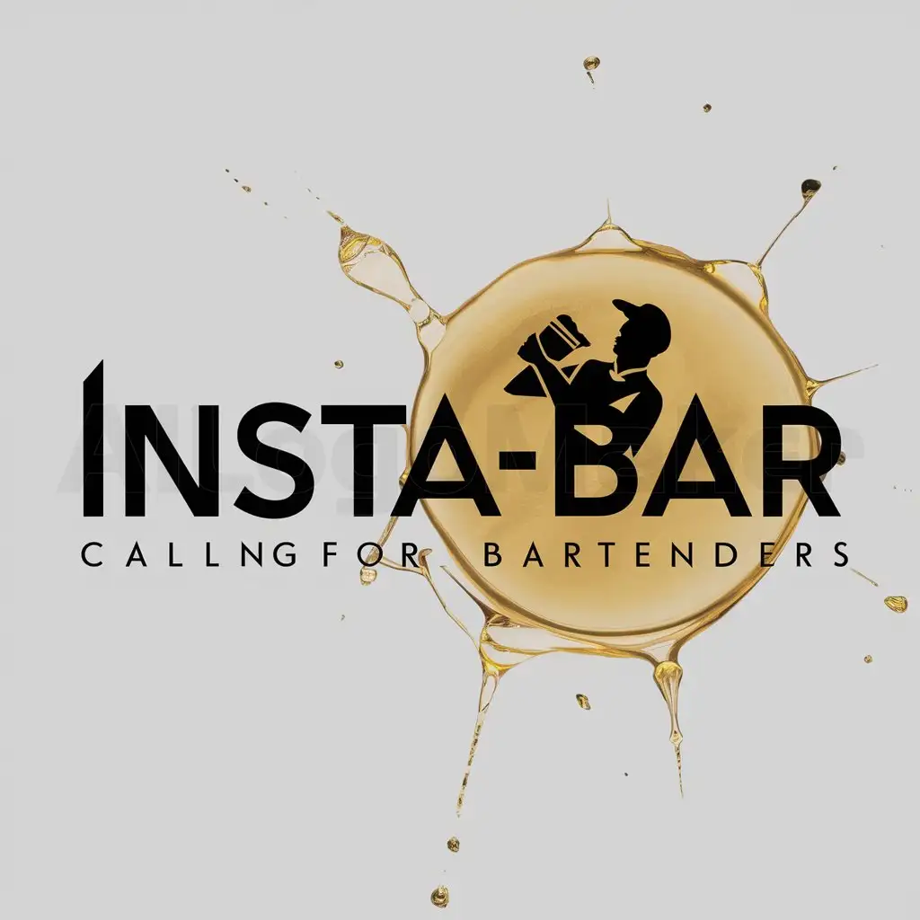 a logo design,with the text " Name "Insta-Bar" executed in a concise modern font. Main colors - black and gold, associated with evening time and bar atmosphere. Such a logo, in my opinion, well conveys the idea of a service for calling bartenders, easily memorable and reproducible.

# Translation:
The input is already in English. Therefore, no translation is required.", main symbol:He represents a stylized image of a bartender with a shaker in hand against a background of a circle reminiscent of a stain from a glass,Moderate,be used in Events industry,clear background