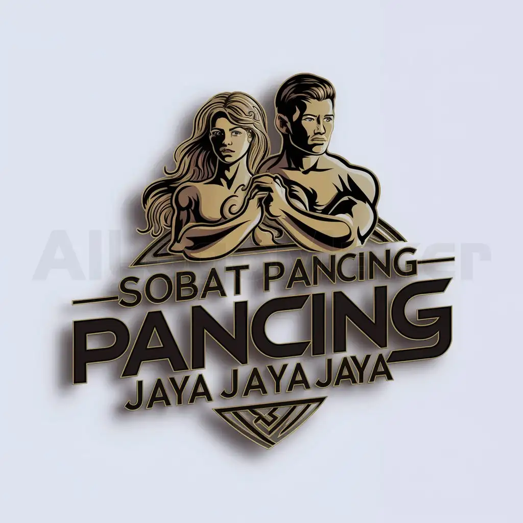 a logo design,with the text "SOBAT PANCING JAYA JAYA JAYA", main symbol:gender man and woman,complex,be used in Retail
 industry,clear background
