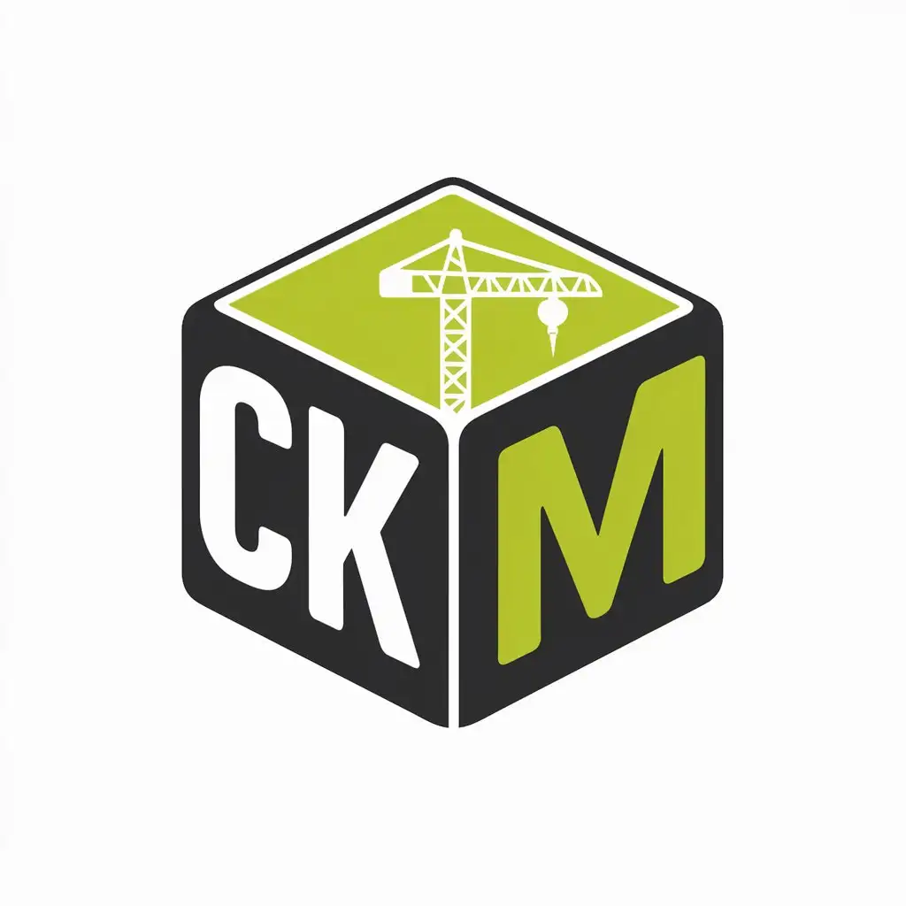 сделай логотип в кубе с надписью CKM 3 цифра 3 пускай будет маленькой после M Так же в кубе сделай небольшой строительный ключик по цветам пускай будет переливающий кисло лимонный цвет 