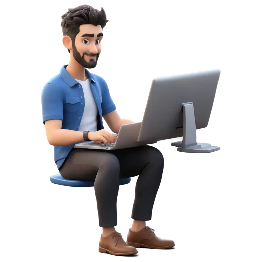 man using computer3d