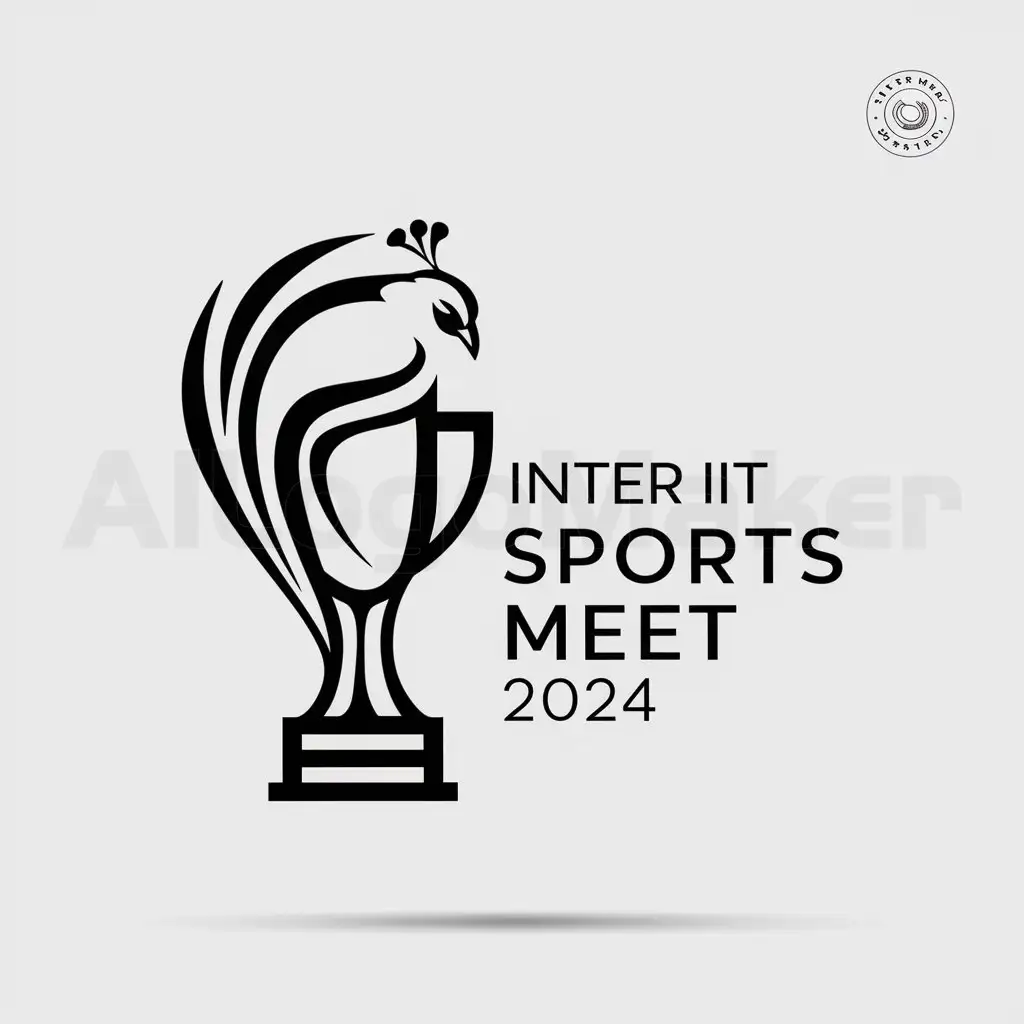 a logo design,with the text "inter iit sports meet 2024", main symbol:Design a logo which is mix of trophy and peacock merging together and showing the spirit of sports for a sport competition,Minimalistic,be used in Sports Fitness industry,clear background