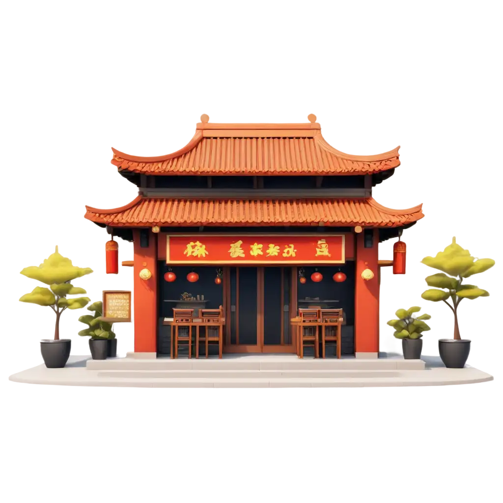 front view of chinese restaurant cartoon version
