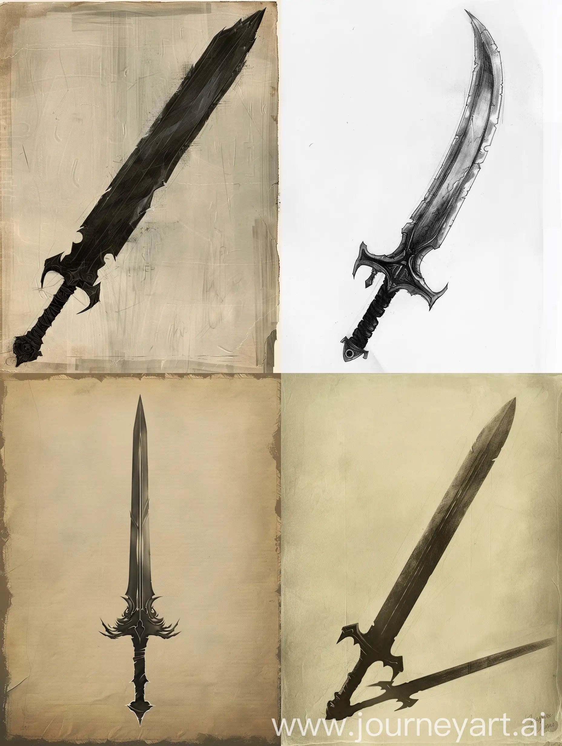Weapon design sketch of a sword, made of shadow

