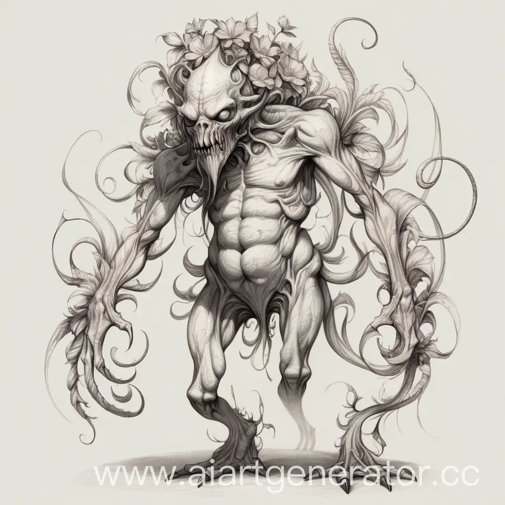 Grotesque-Floral-Monster-Mysterious-Female-Entity-with-Closed-Face