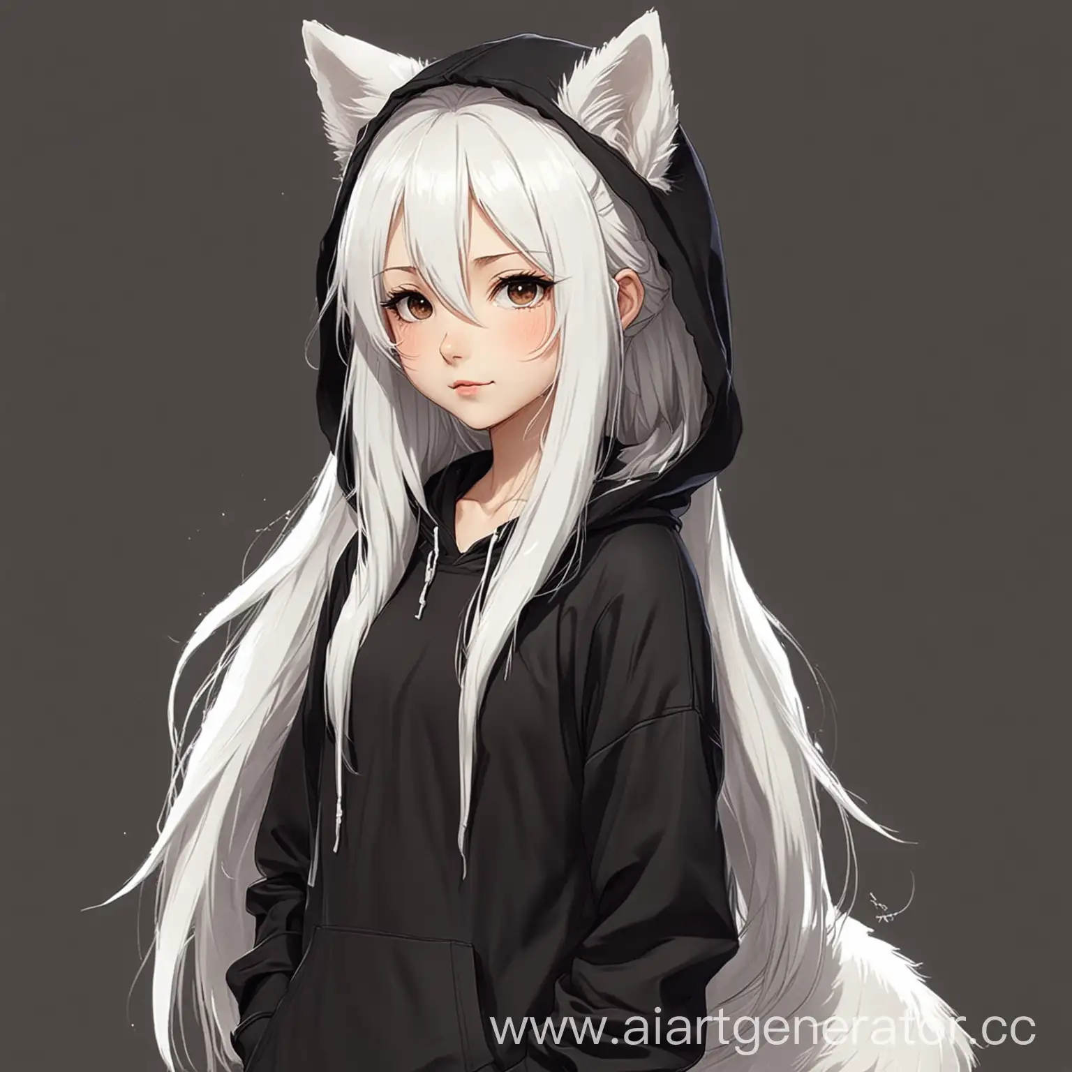 Anime-Girl-with-White-Fox-Ears-and-Tail-in-Black-Hoodie