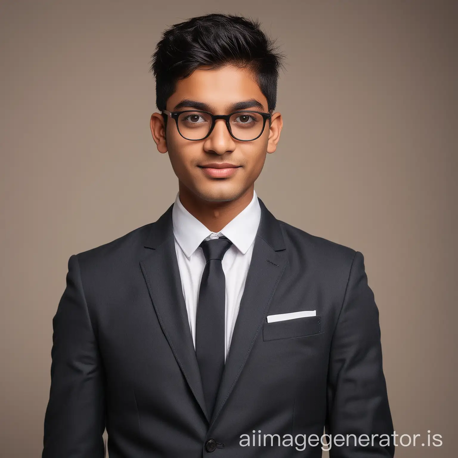 21 year old indian boy with fair skin wearing spectacles and narrow body posing for a linkedin picture in formals