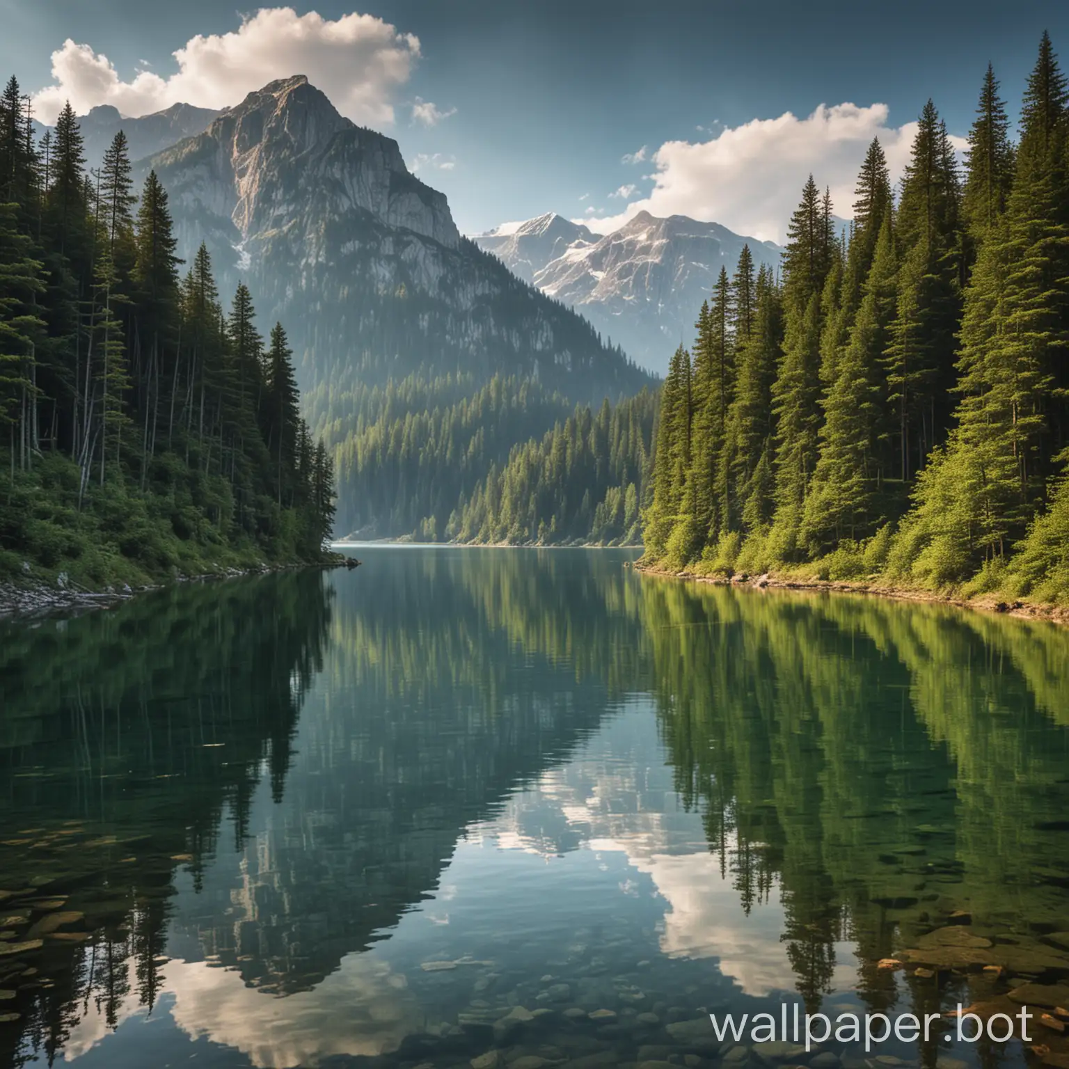 forest, lake and mountain