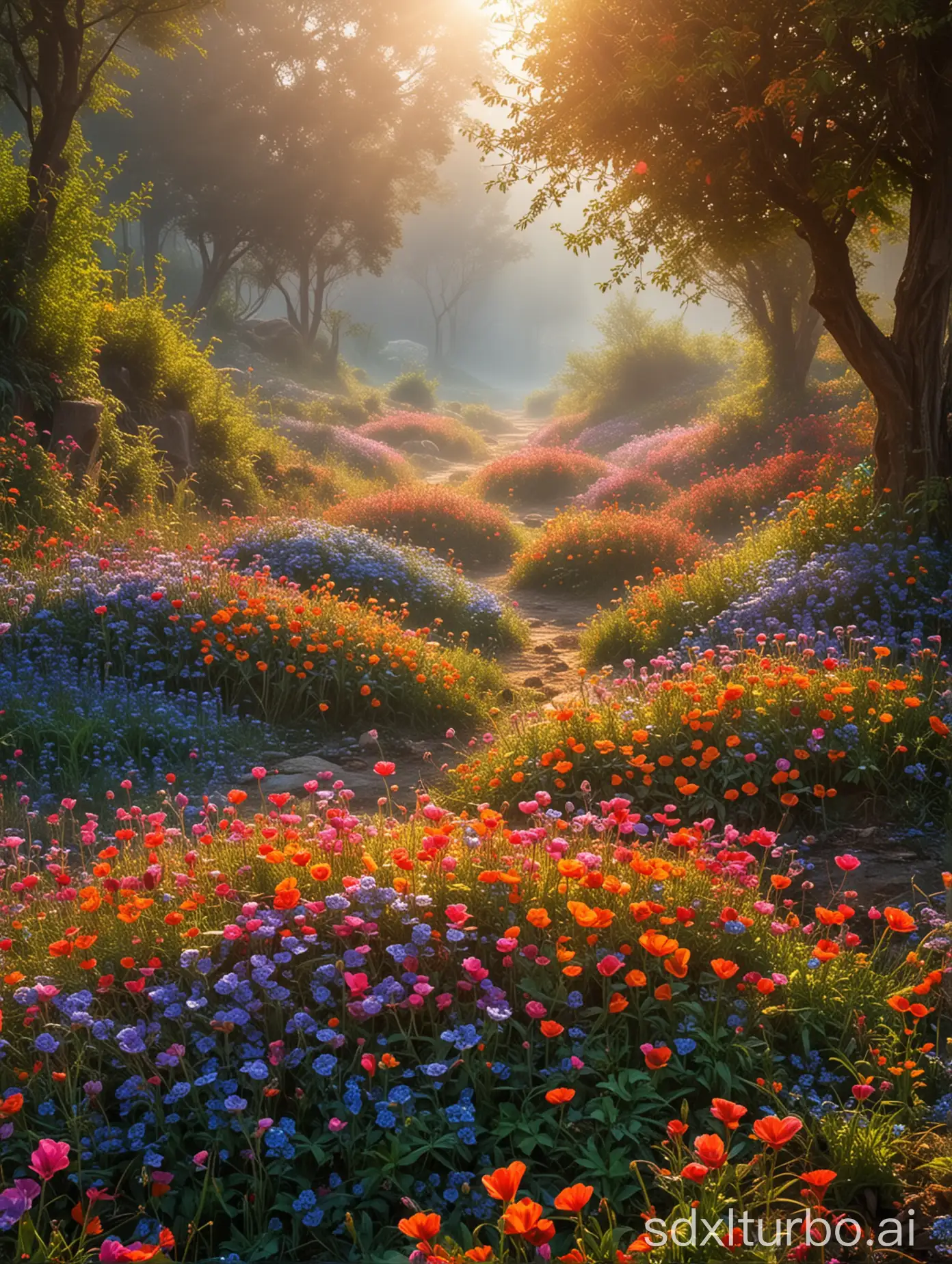 morning, flower, mysterious, colorful, beautiful landscape, world heritage, masterpiece