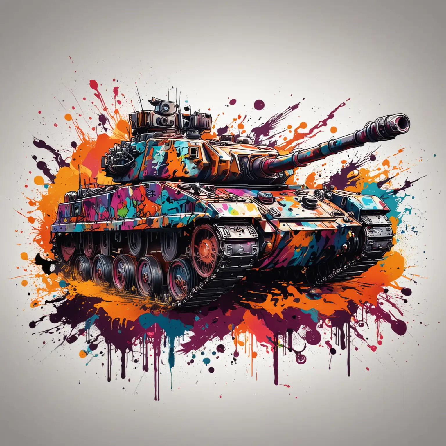 Colorful Abstract Hip Hop Halloween Painting with Graffiti Cartoon and US Tank