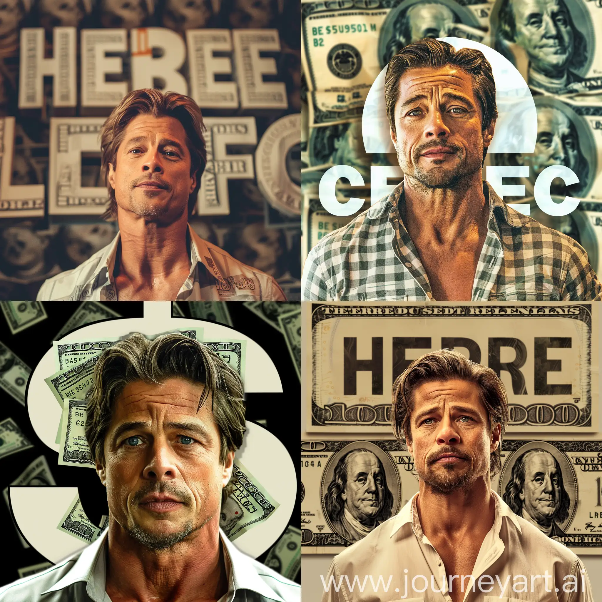 Brad-Pitt-Surrounded-by-Dollar-Signs-Celebrity-and-Wealth-Symbolism-Artwork