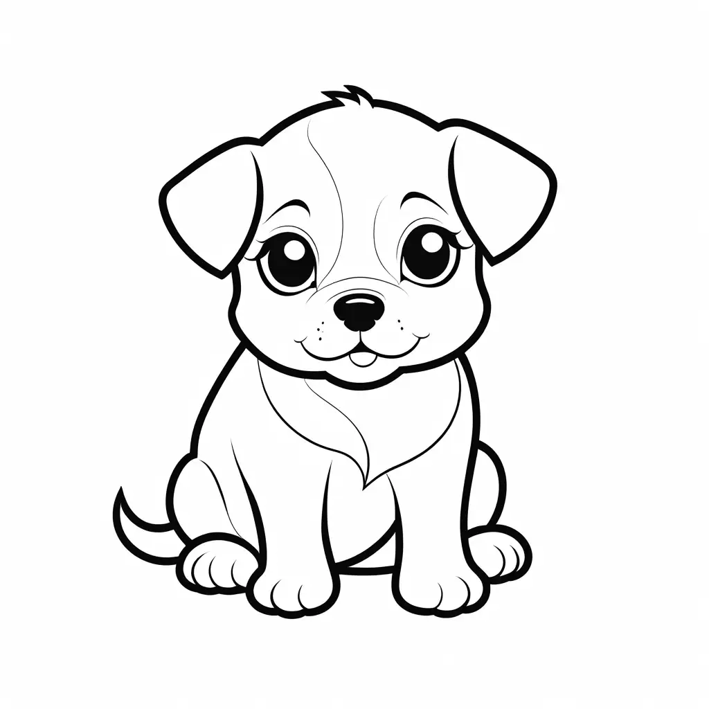 a chubby little puppy with big sparkling eyes, Coloring Page, black and white, line art, white background, Simplicity, Ample White Space