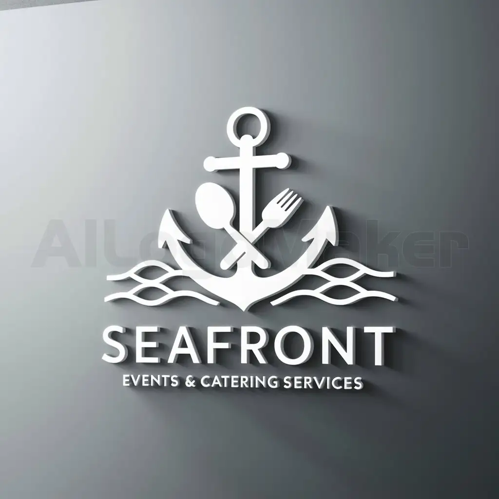 a logo design,with the text "Seafront Events & Catering Services", main symbol:ship anchor , sea waves, spoon & Fork,Moderate,be used in Events industry,clear background