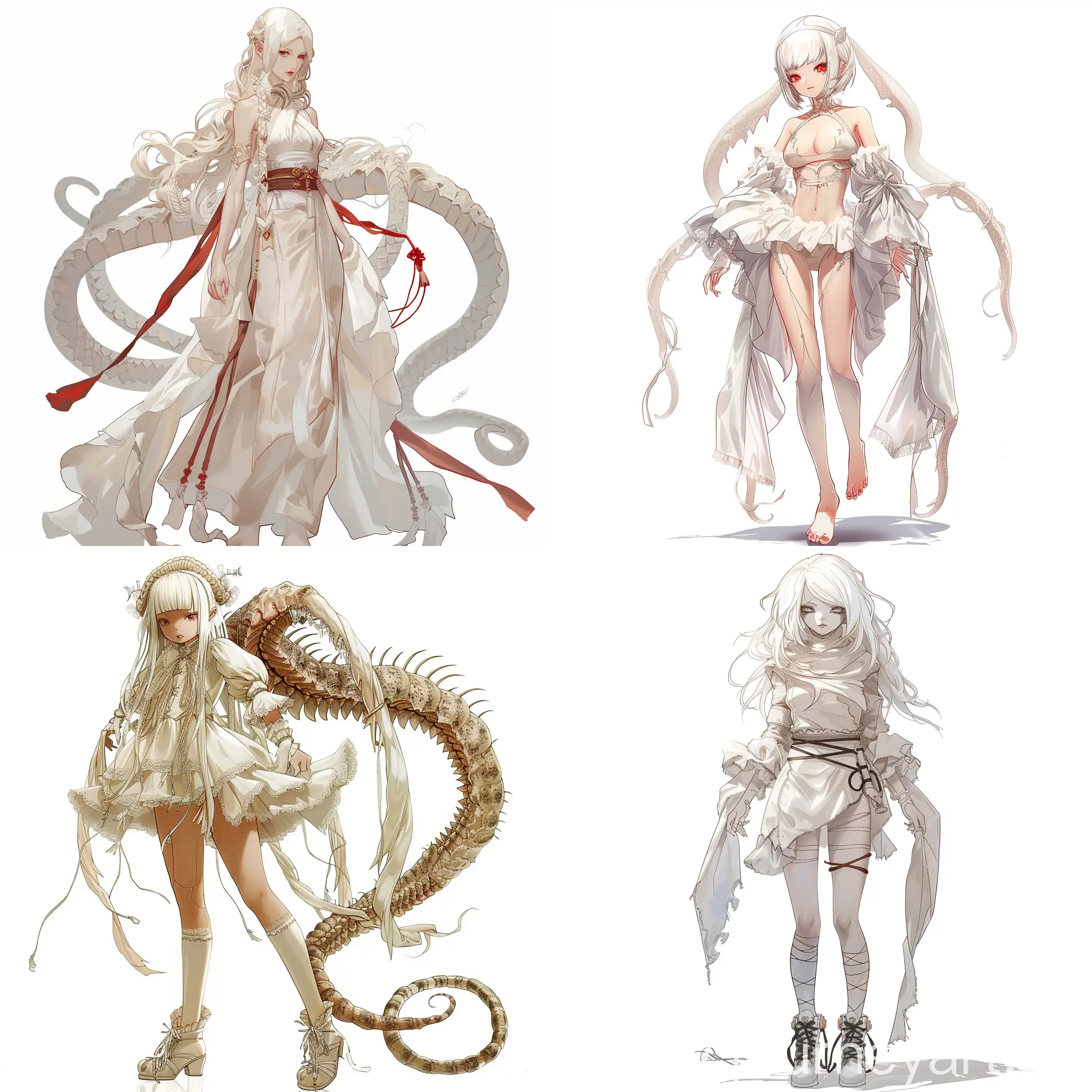 anime DND character,silkworm girl,albino,art full-length, on a white background