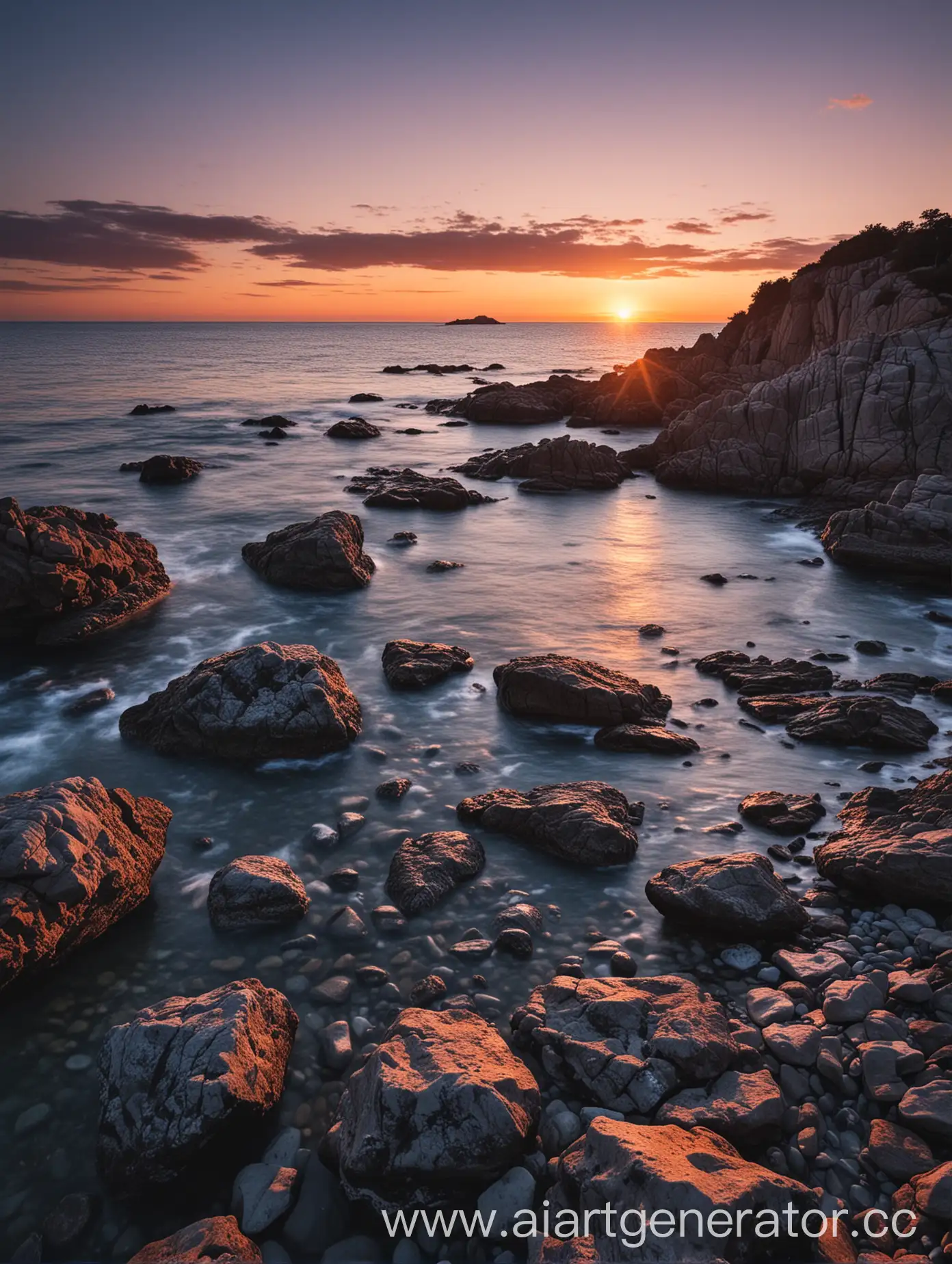 Late-Sunset-Seascape-with-Rocky-Shoreline-under-a-Clear-Night-Sky