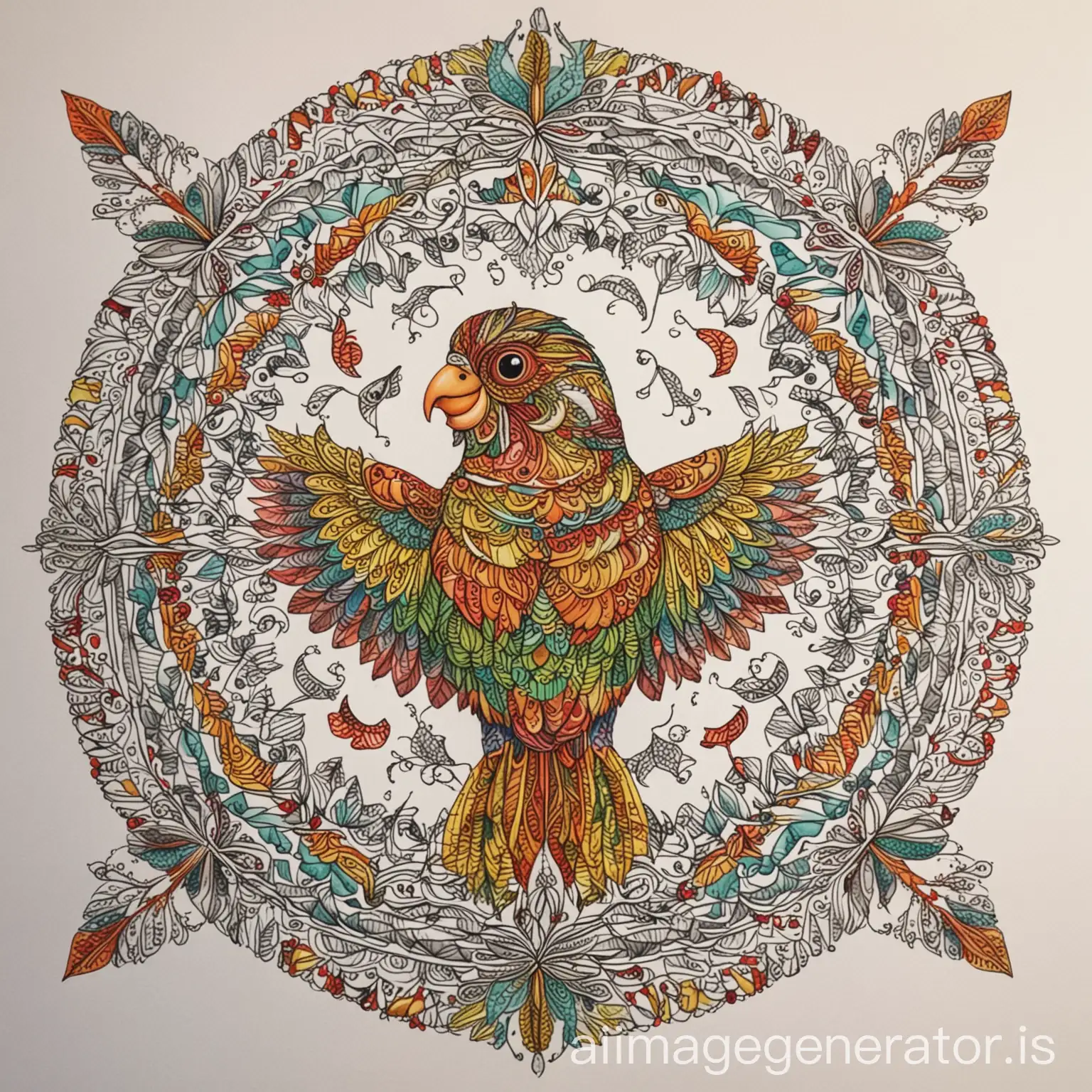 Exquisite-Fine-Line-Parrot-Mandala-Coloring-Sheet-for-Adults
