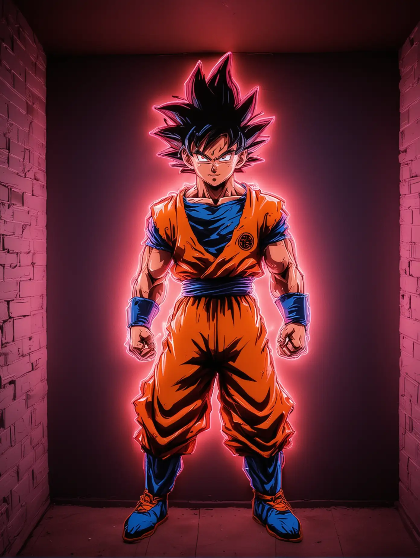 Dark Room with Colorful Neon Goku Wall Art