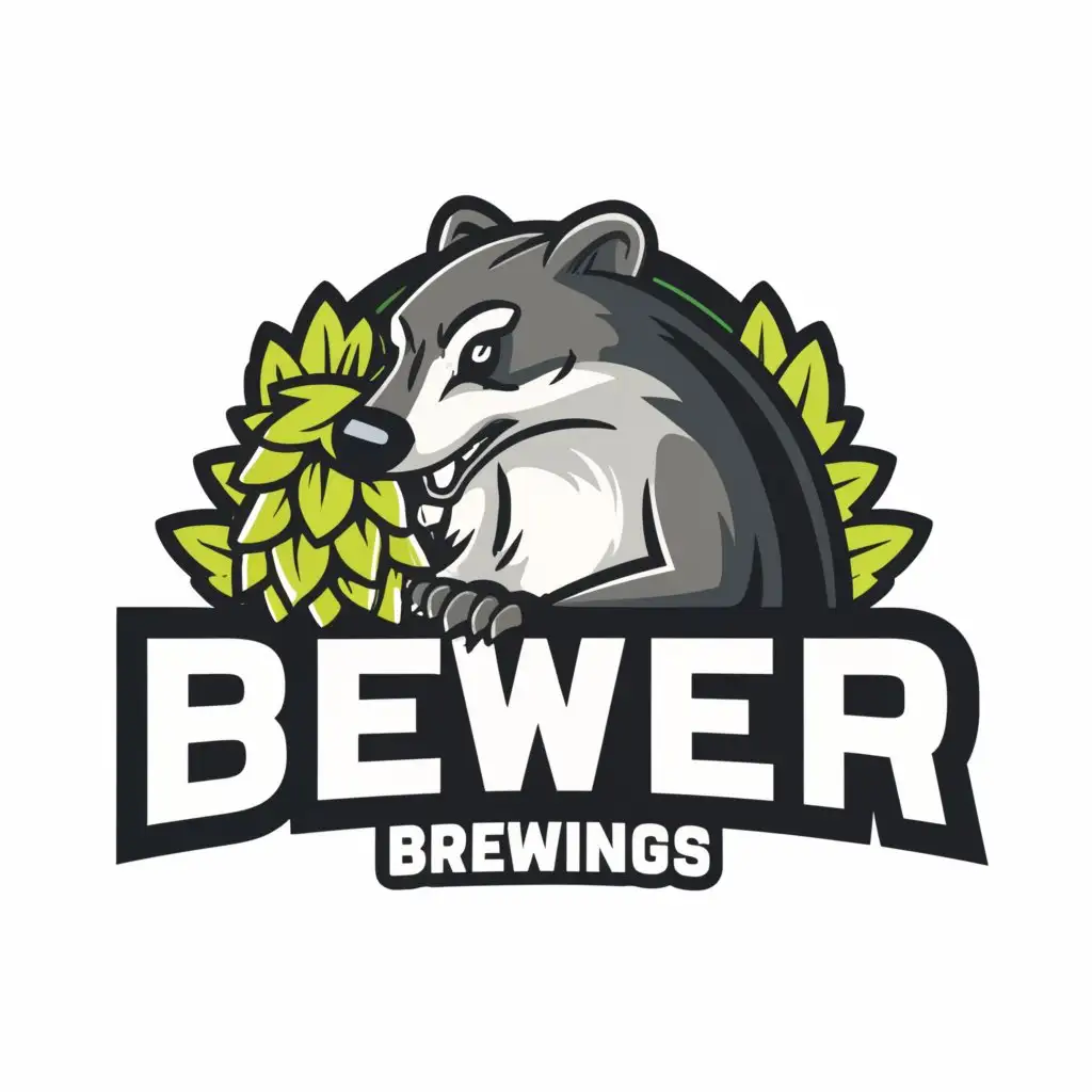 a logo design,with the text "Bewer brewings", main symbol:Bewer eating big hop,Moderate,clear background