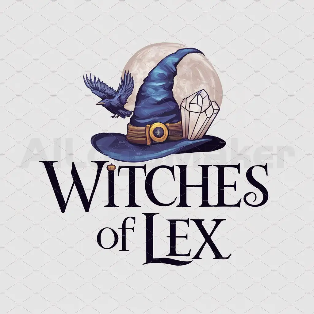a logo design,with the text "Witches of Lex", main symbol:Witchcraft, raven, moon, crystals,Moderate,be used in Other industry,clear background