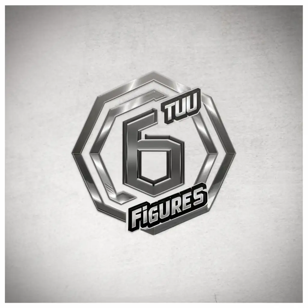 a logo design,with the text "GOTU6FIGURES", main symbol:GOTU6FIGURES INSIDE THE EXAGON METALLIC SILVER COLOR,Moderate,clear background