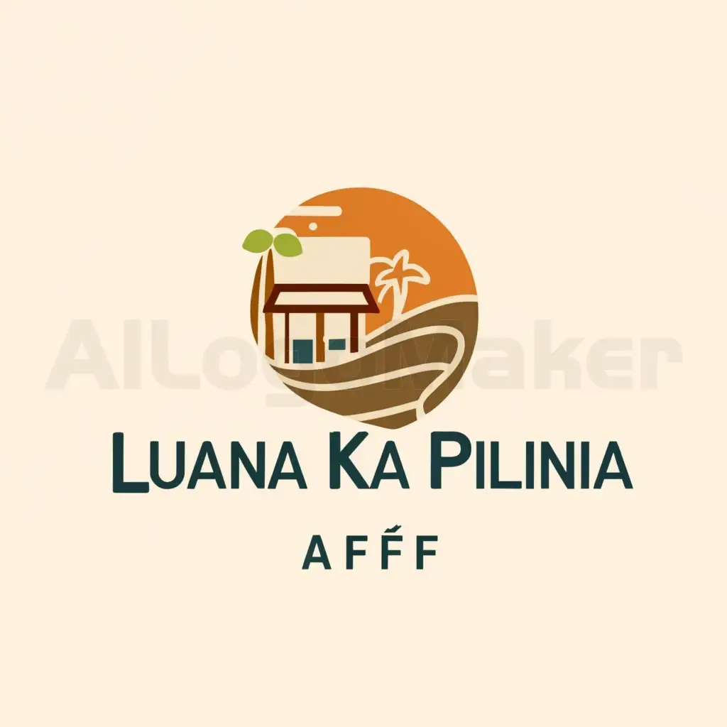 a logo design,with the text "Luana Ka Pilina", main symbol:There is a path from the sandy beach to the sea, and it gives the impression that there are shops beyond.,Moderate,be used in Café industry,clear background