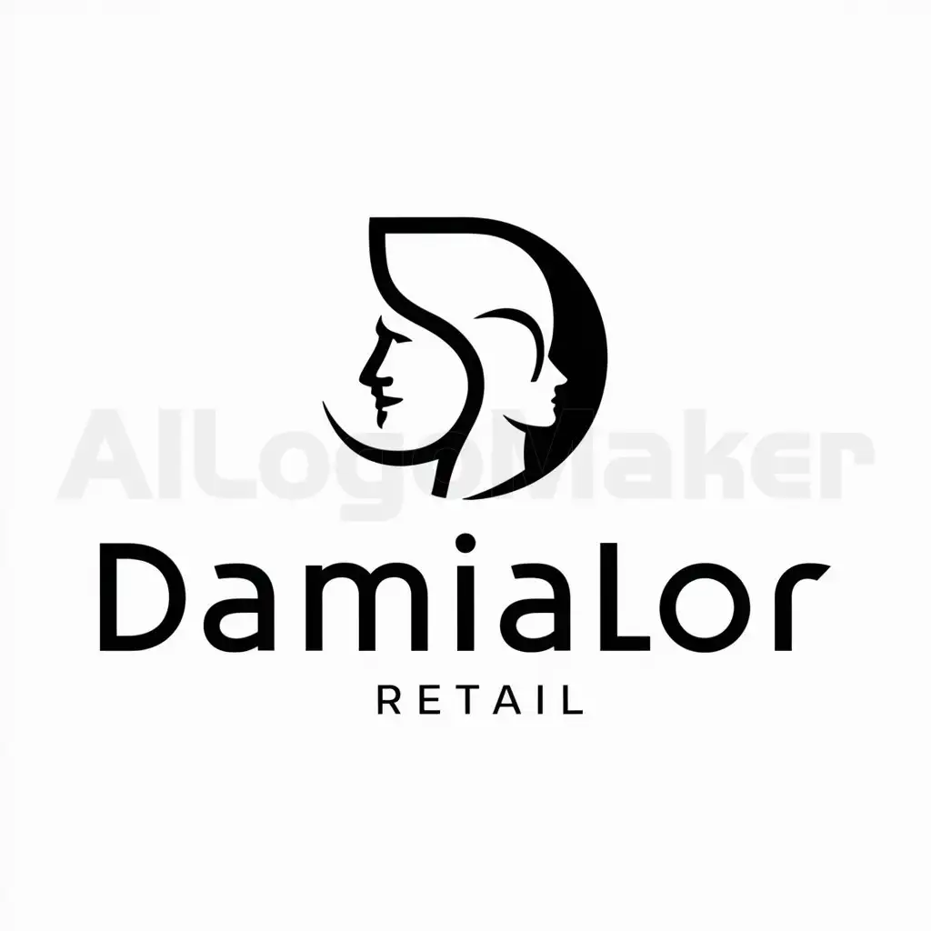 a logo design,with the text "DamiaLor", main symbol:une femme homme,Moderate,be used in Retail industry,clear background