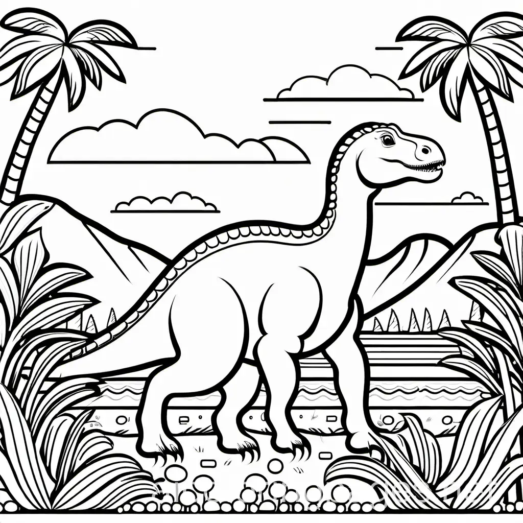 Simple-Iguanodon-Coloring-Page-for-Kids-Black-and-White-Line-Art-on-White-Background