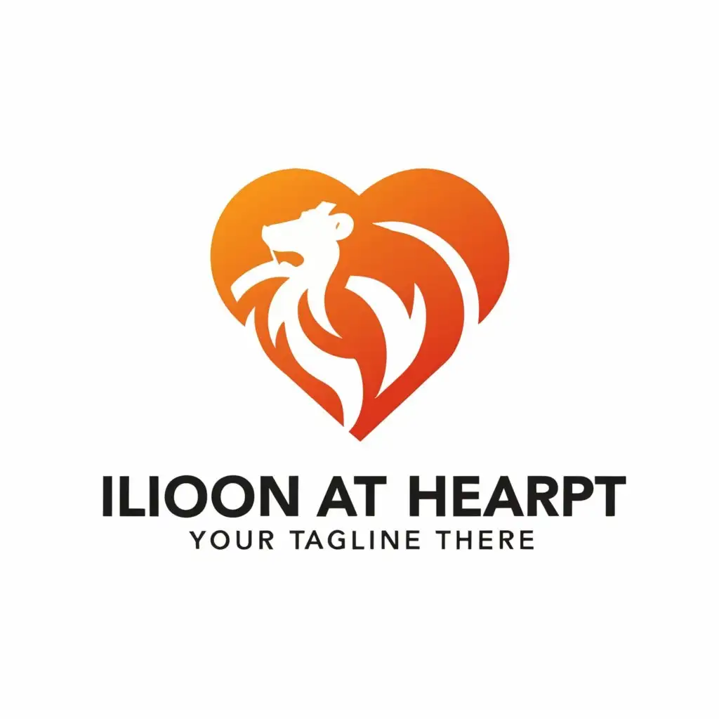 a logo design,with the text "lion at heart", main symbol:heart, lion,Minimalistic,be used in Retail industry,clear background