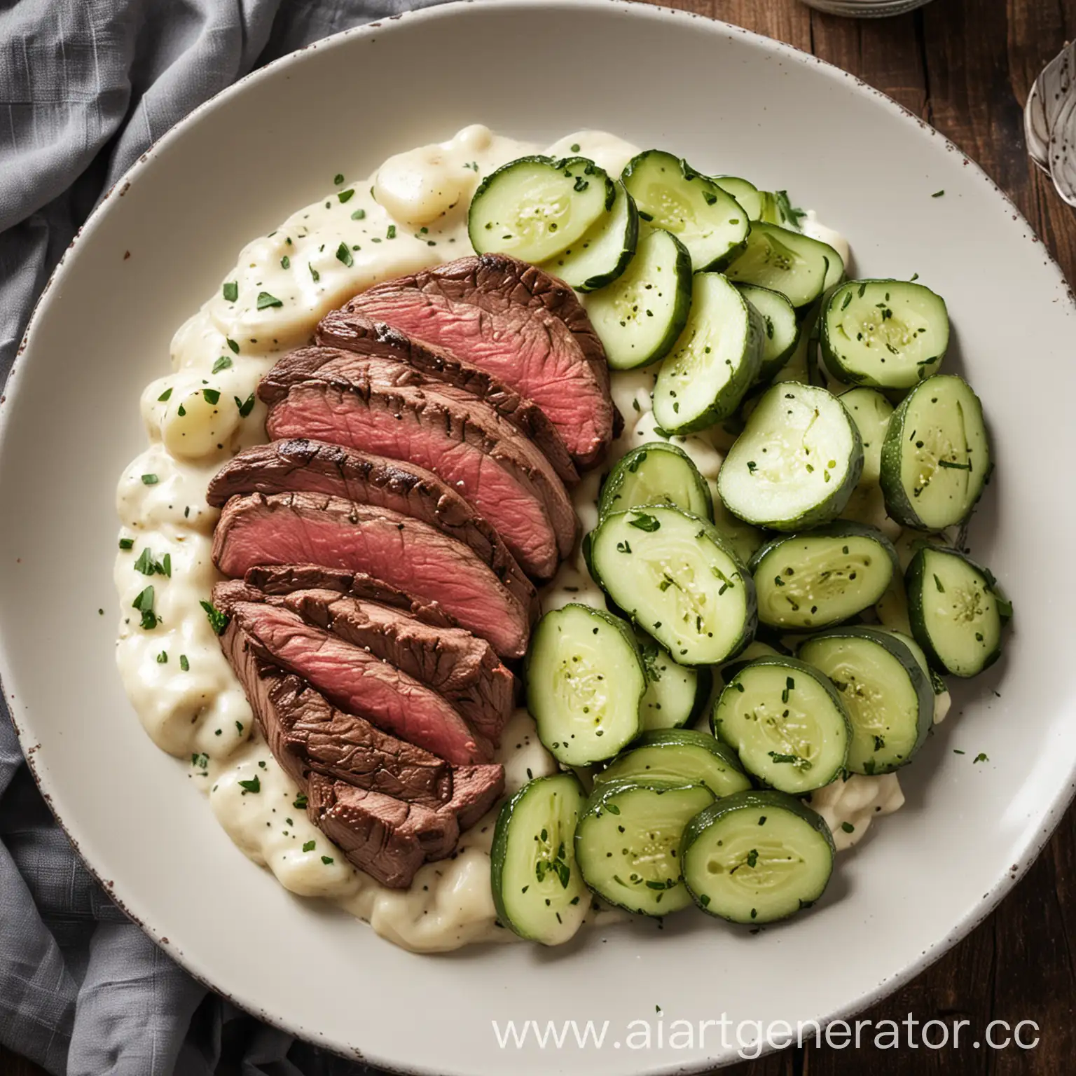 Delicious-Steak-with-New-Potatoes-and-Creamy-Cucumber-Sauce