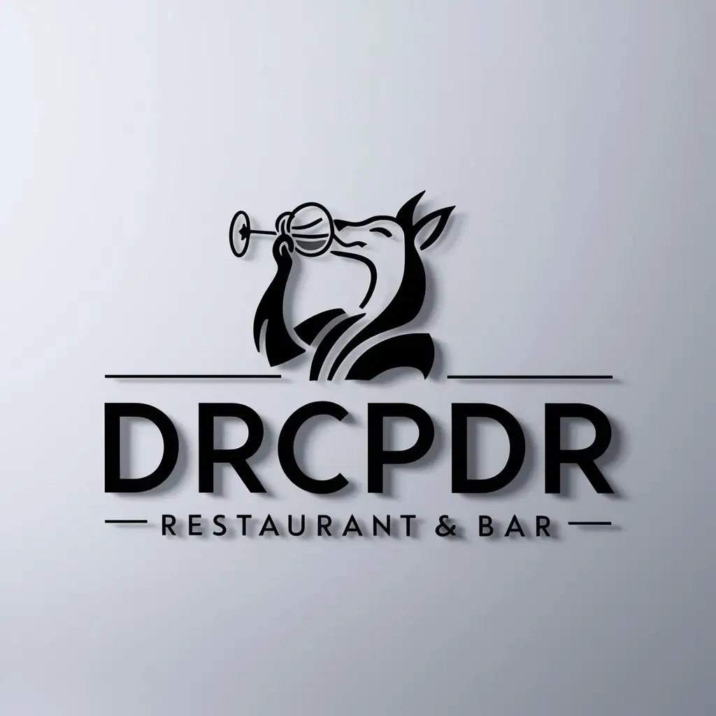 a logo design,with the text "DrcPdr", main symbol:Jackal drinks wine from a glass,Minimalistic,be used in Restaurant industry,clear background