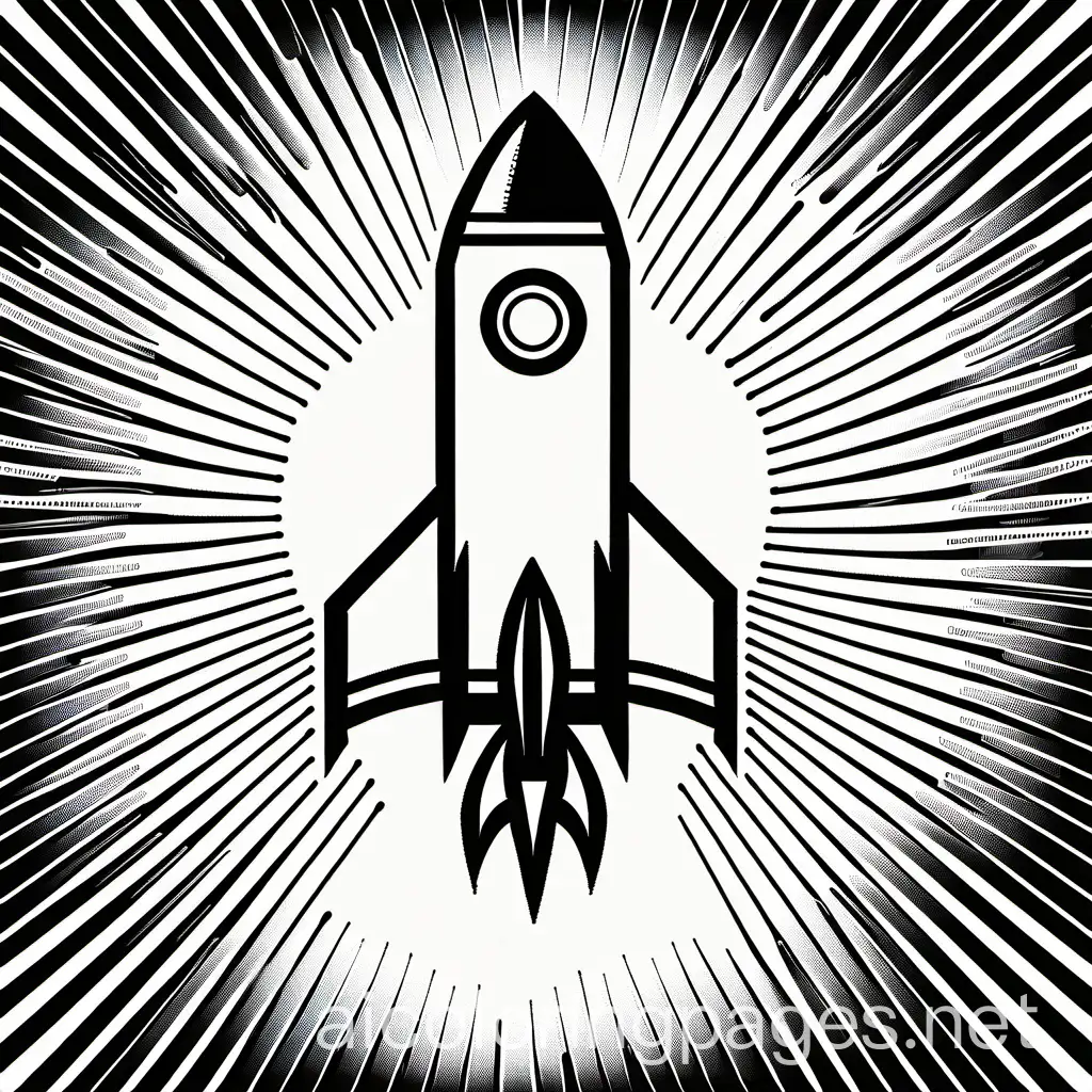 rocket, Coloring Page, black and white, line art, white background, Simplicity, Ample White Space. The background of the coloring page is plain white to make it easy for young children to color within the lines. The outlines of all the subjects are easy to distinguish, making it simple for kids to color without too much difficulty