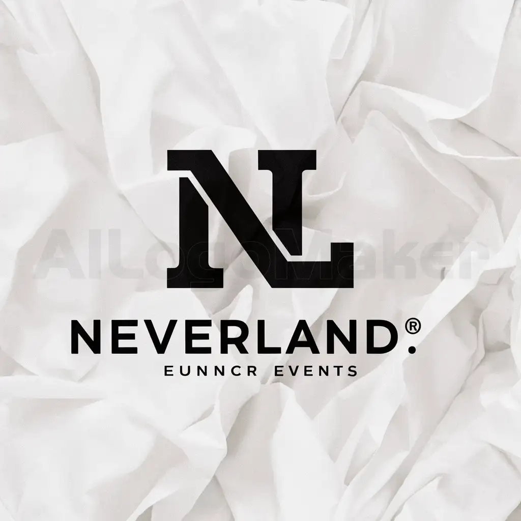 a logo design,with the text "NEVERLAND", main symbol:NL,Moderate,be used in Events industry,clear background