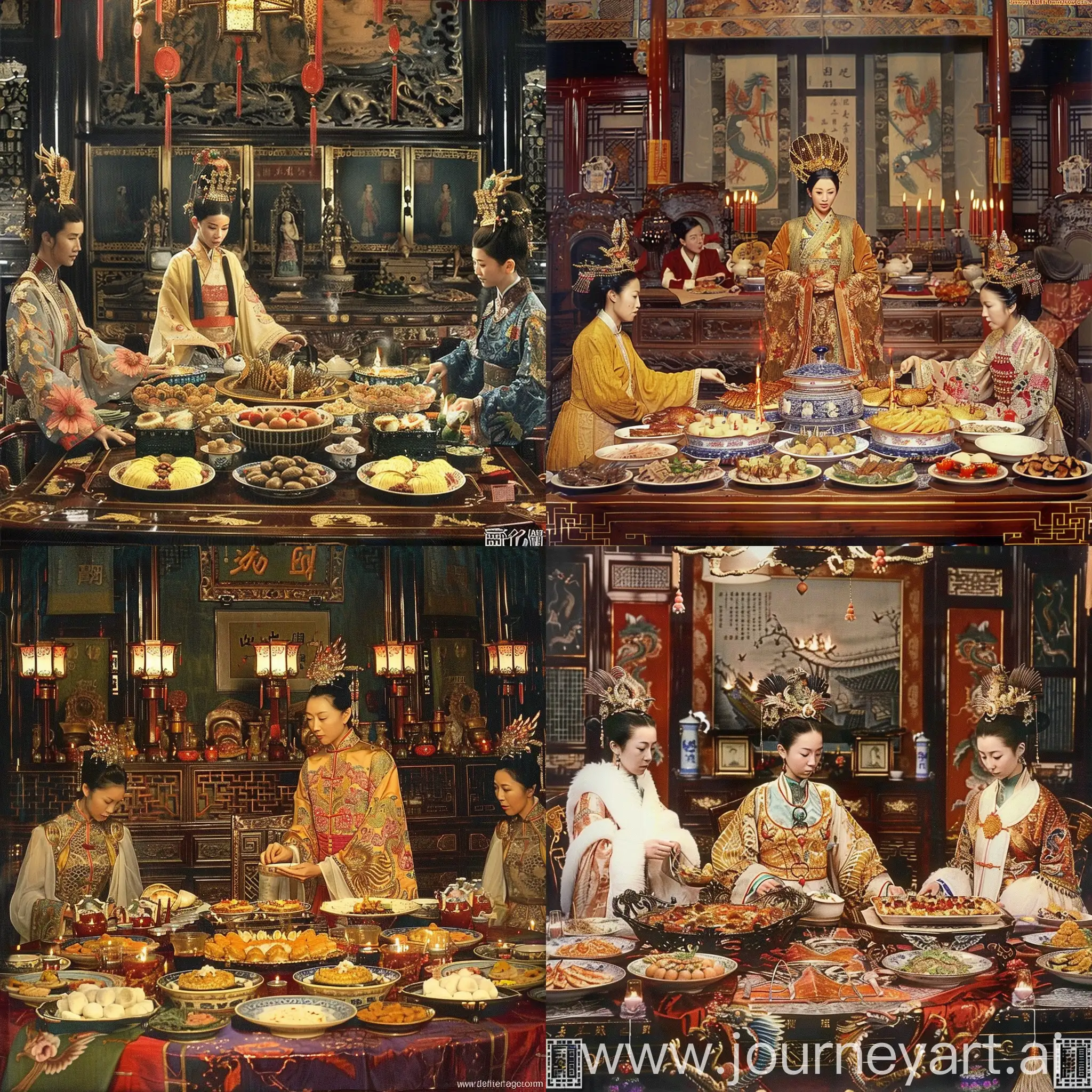 Empress-Cixis-Magnificent-Dining-Scene-with-Phoenix-Robe-and-Dragon-Chair